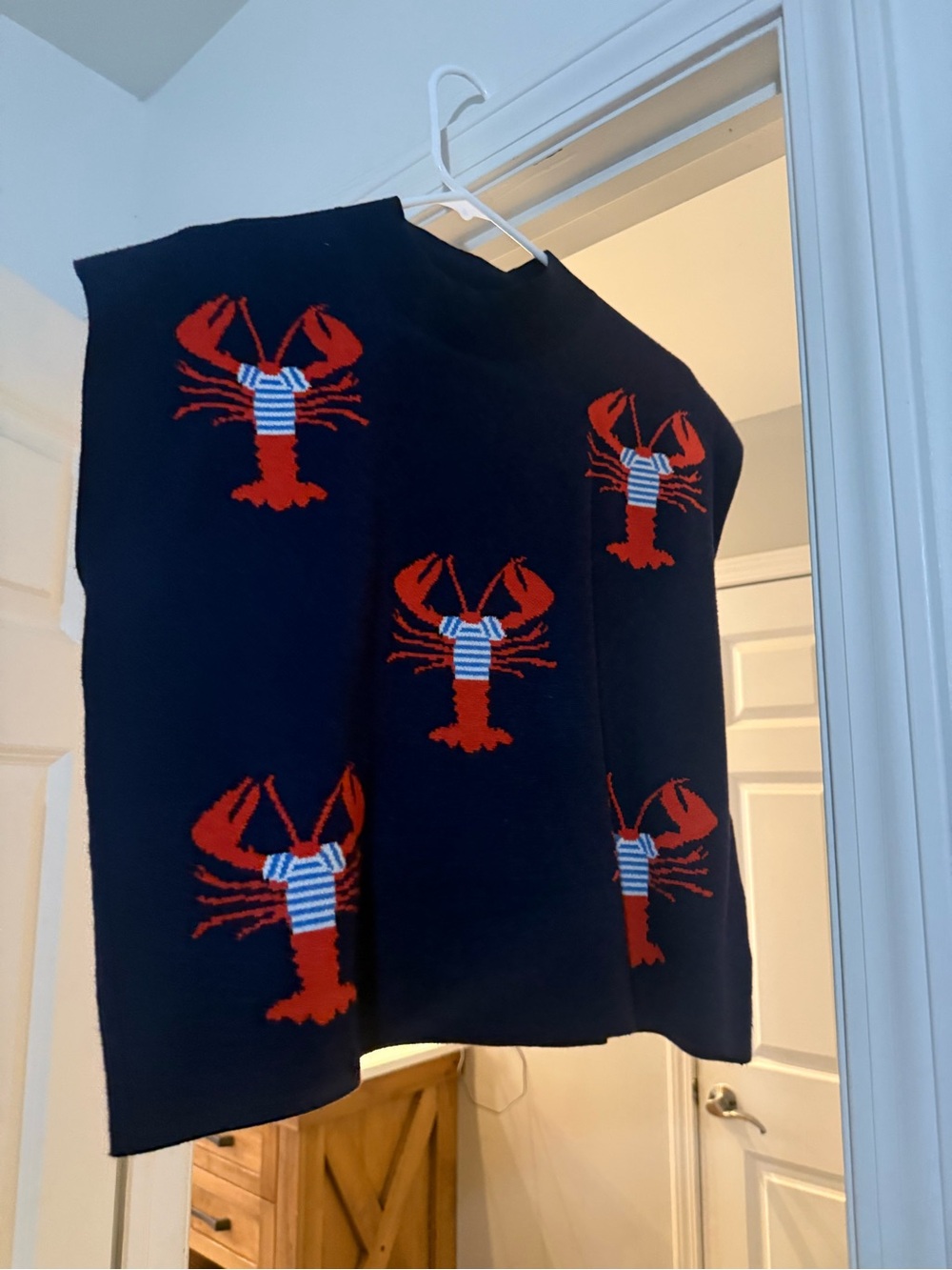 entro Navy Knit Vest with Red Lobster Motif